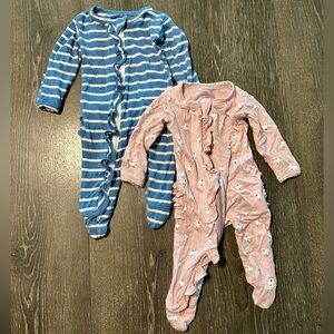 Striped Blue and Dove Pink Newborn Footies